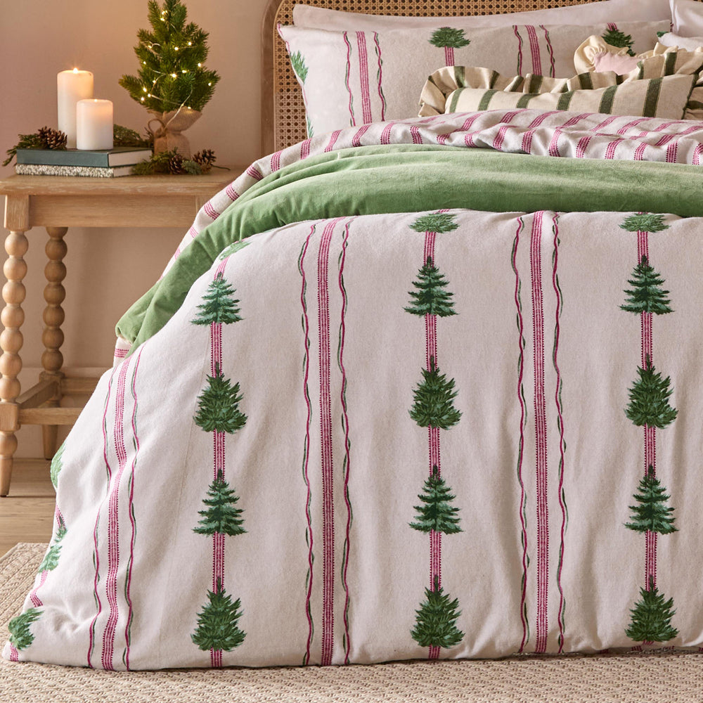 Spruce Stripes Reversible Brushed Cotton Duvet Cover Set Oat