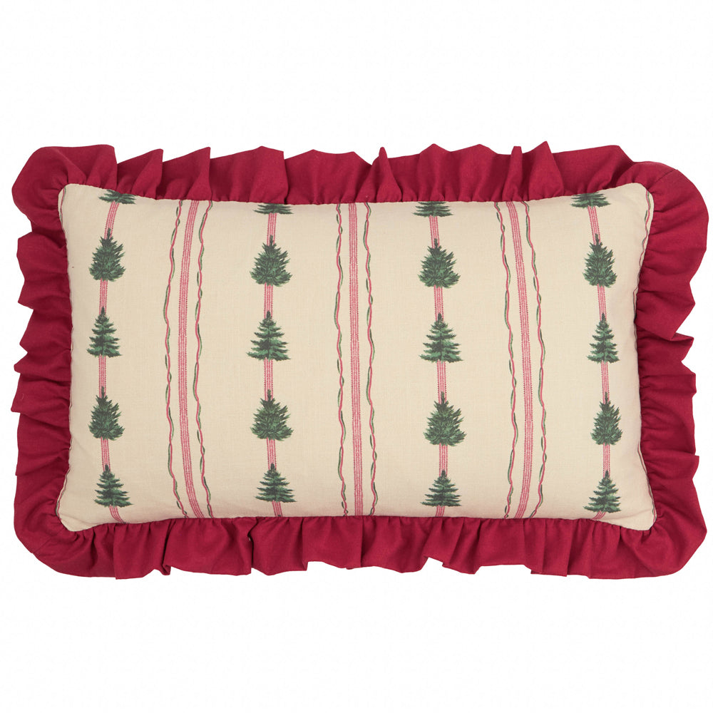Spruce Stripes Christmas Cushion Linen/Dark Red
