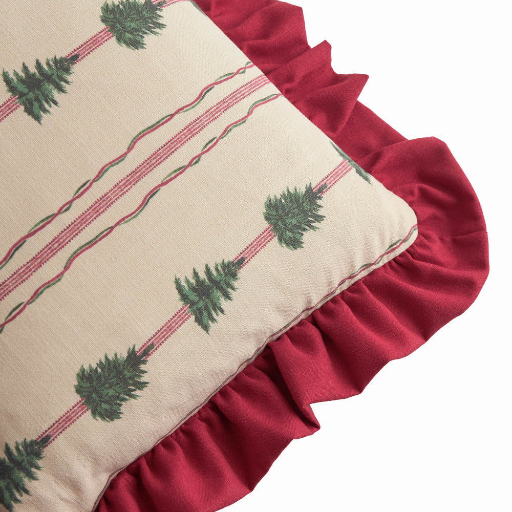 Spruce Stripes Christmas Cushion Linen/Dark Red