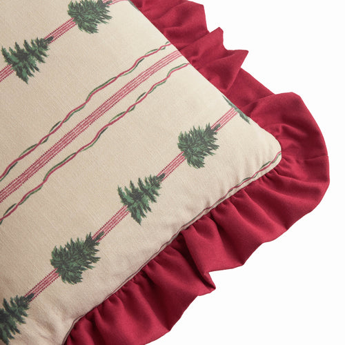 Spruce Stripes Christmas Cushion Linen/Dark Red