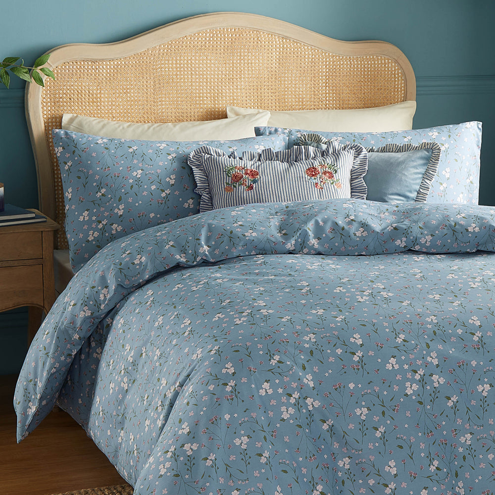 Solene Ruffle Matte Velvet Cushion Blue