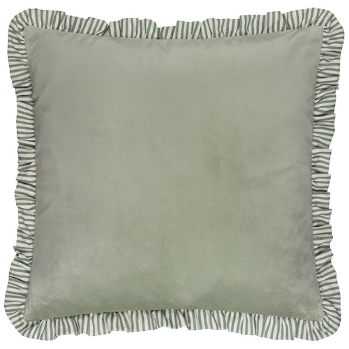 Plain Green Cushions - Solene Ruffle Matte Velvet Feather Filled Cushion Sage Wylder