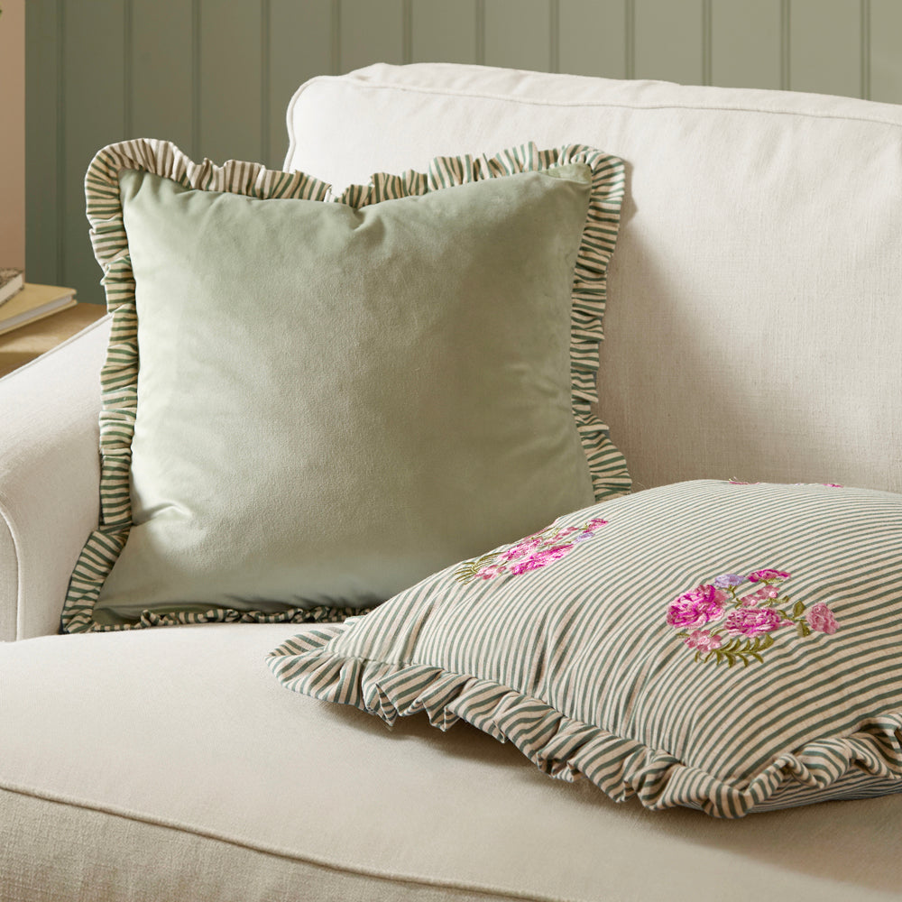 Solene Ruffle Matte Velvet Cushion Sage