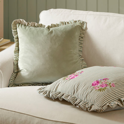 Solene Ruffle Matte Velvet Cushion Sage