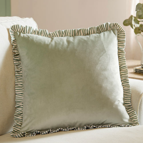 Plain Green Cushions - Solene Ruffle Matte Velvet Cushion Cover Sage Wylder