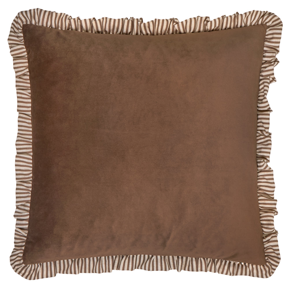 Plain Brown Cushions - Solene Ruffle Matte Velvet Cushion Cover Truffle Wylder
