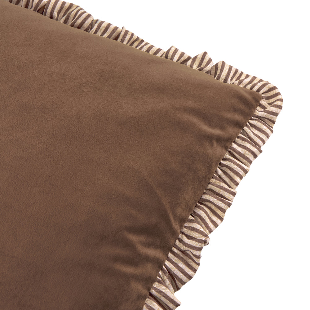 Solene Ruffle Matte Velvet Cushion Truffle