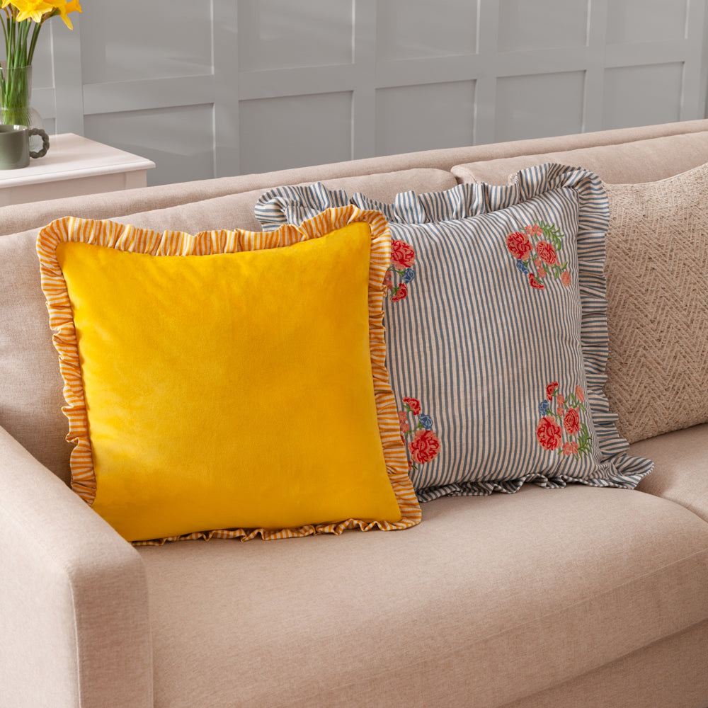 Solene Ruffle Matte Velvet Cushion Yellow