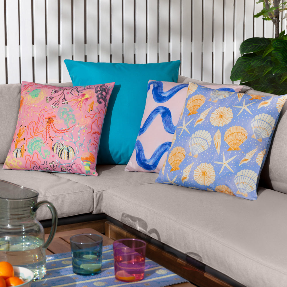 Sea Shells Outdoor Printed Cushion Blue