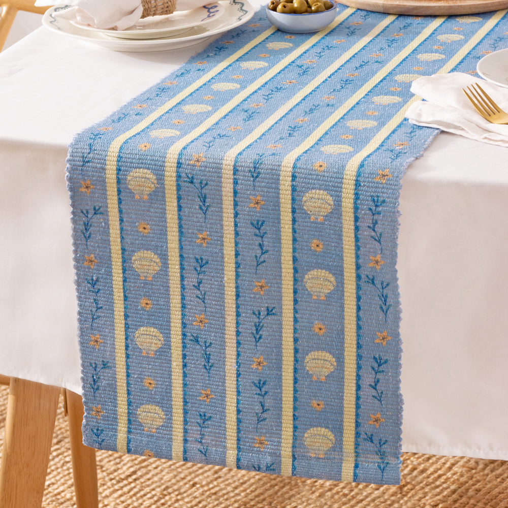  Blue Kitchen - Sea Shells Indoor/Outdoor Table Runner Blue Furn