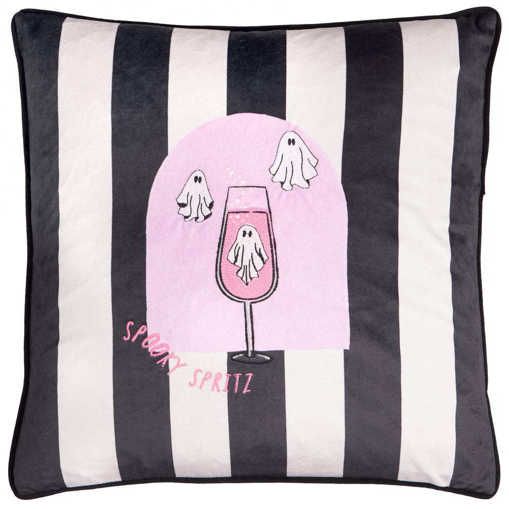 Spooky Spritz Velvet Halloween Cushion Pink/Mono