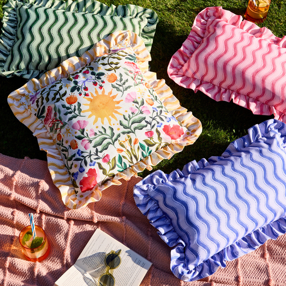 Summer Solstice Wiggly Stripe Outdoor Cushion Green