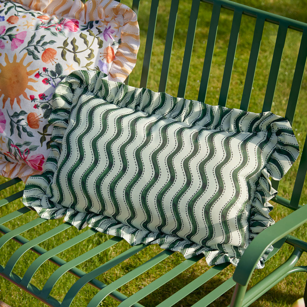 Abstract Green Cushions - Summer Solstice Wiggly Stripe Outdoor Cushion Cover Green Furn