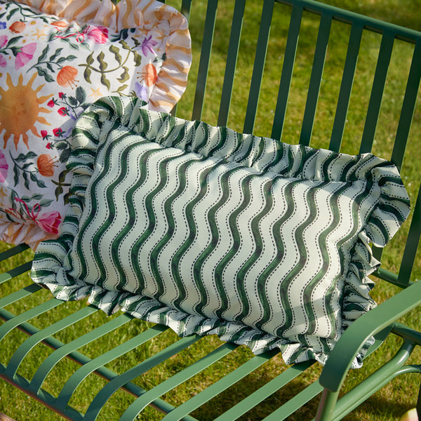Abstract Green Cushions - Summer Solstice Wiggly Stripe Outdoor Cushion Cover Green Furn