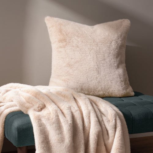 Plain Beige Cushions - Stanza Faux Fur Cushion Cover Brulee Paoletti