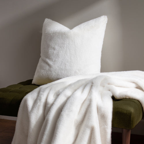Plain White Cushions - Stanza Faux Fur Cushion Cover White Paoletti