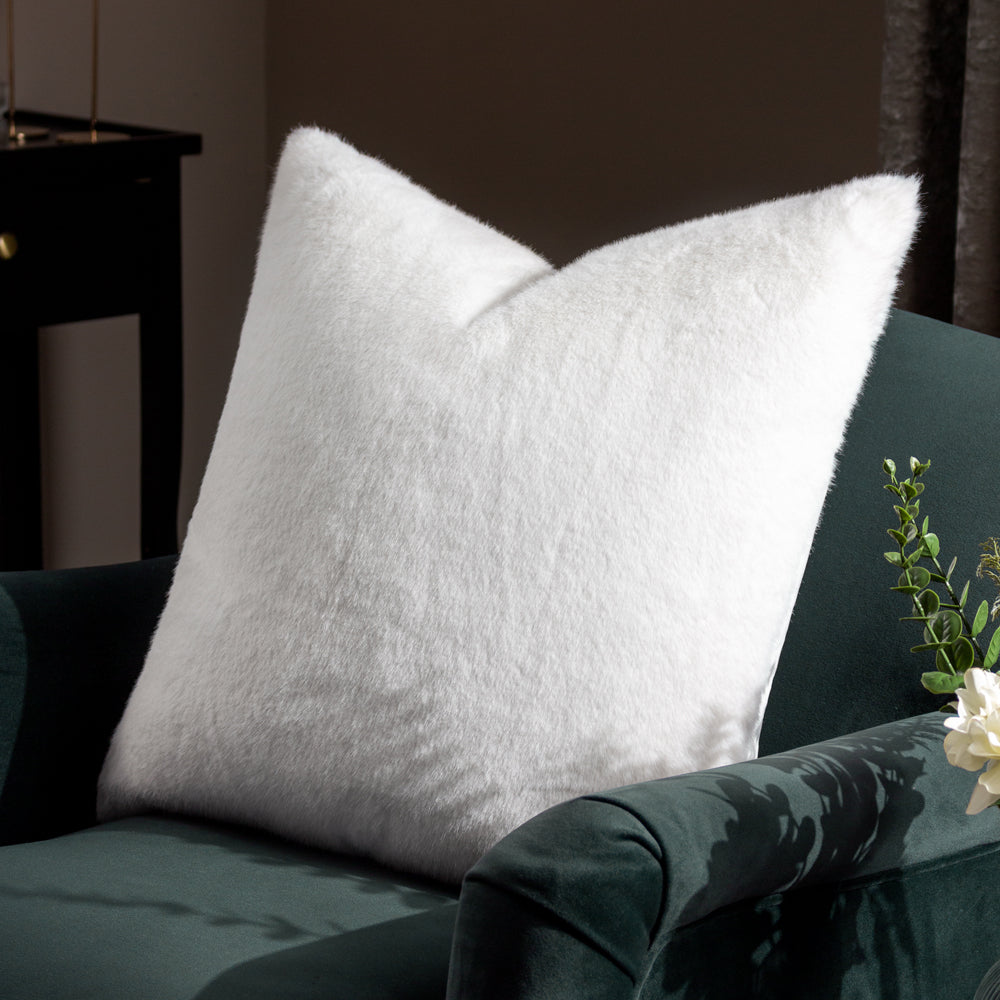 Plain White Cushions - Stanza Faux Fur Cushion Cover White Paoletti