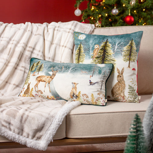 Animal Green Cushions - Stag Winter Scene  Cushion Cover Teal Evans Lichfield