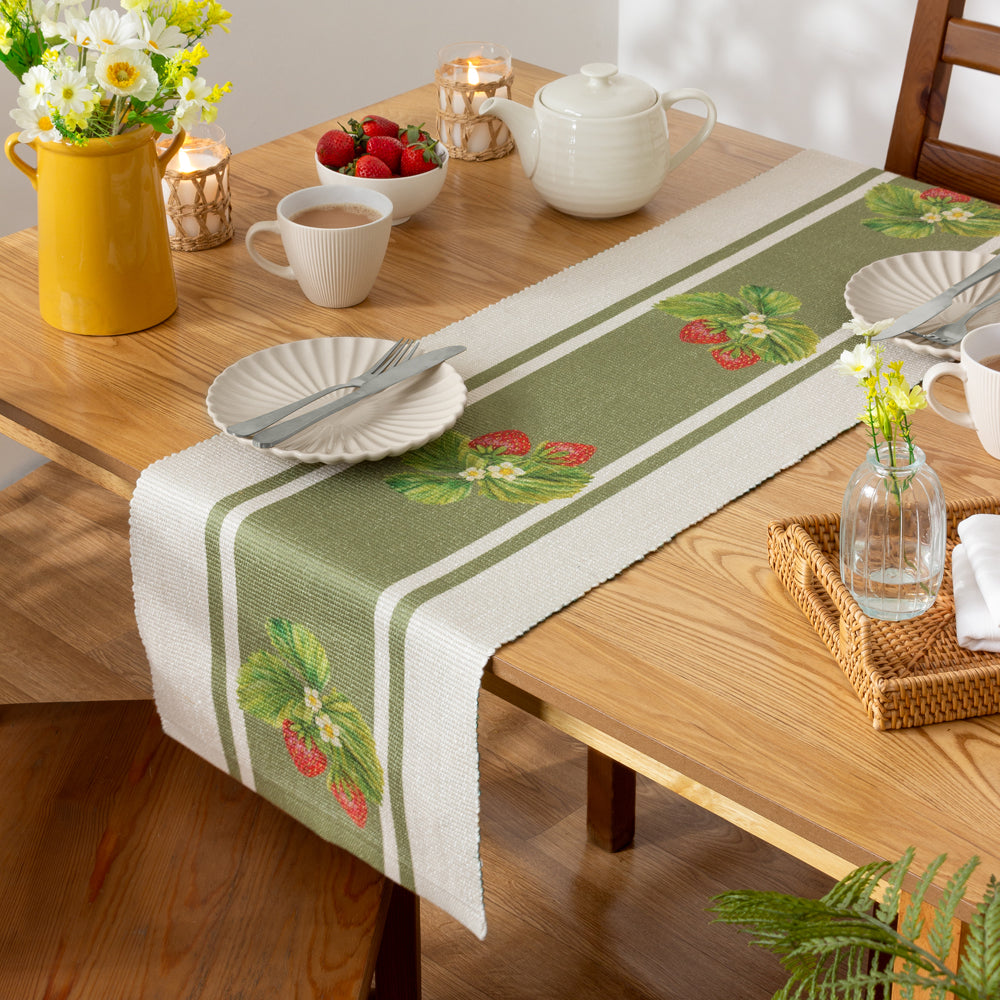Strawberry Green Indoor/Outdoor Table Runner | Sage Kitchen