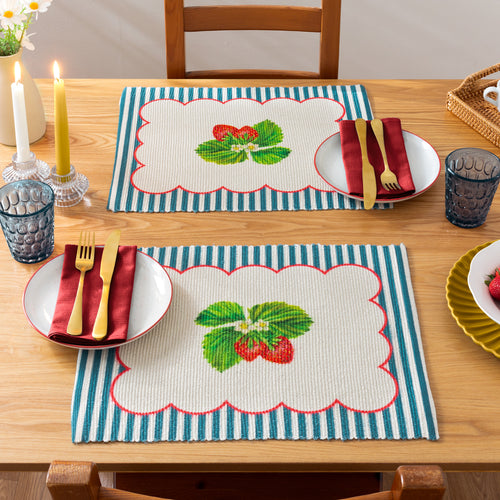 Striped Blue Accessories - Strawberry Stripes Set of 4 Indoor/Outdoor Placemats Candy Cane Wylder Nature