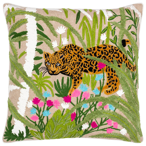 Animal Green Cushions - Sulta Embroidered Tiger Cushion Cover Fern Wylder