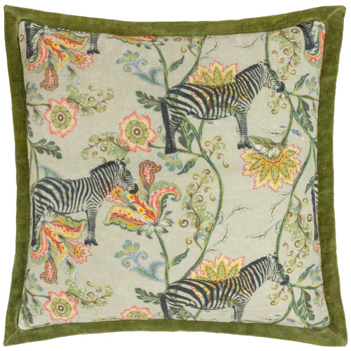 Animal Green Cushions - Sundara Printed Velvet Cushion Cover Ecru/Green Wylder