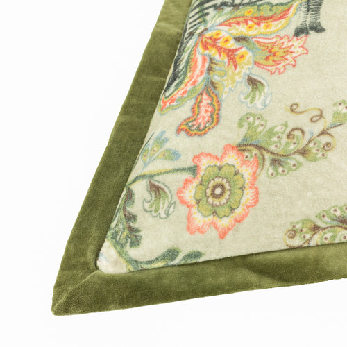 Sundara Printed Velvet Cushion Ecru/Green