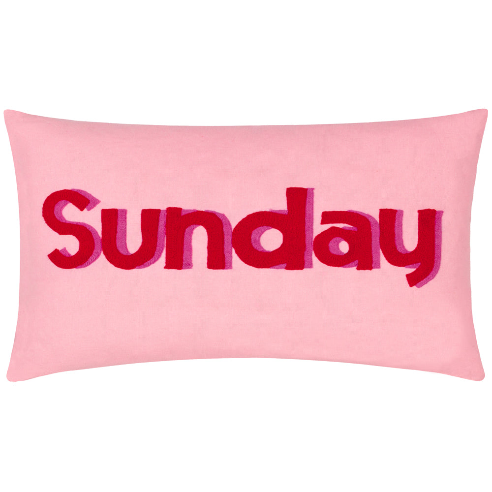 Sunday Embroidered Cushion Pink