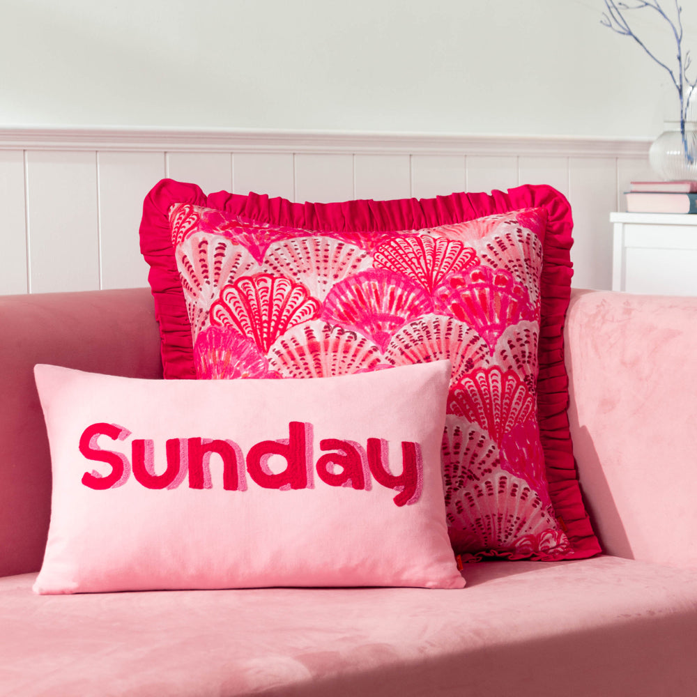 Sunday Embroidered Cushion Pink