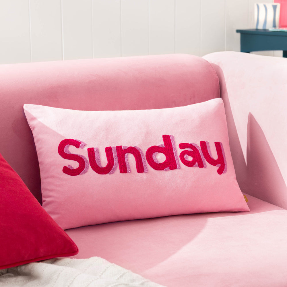 Sunday Pink Embroidered Cushion Cover Pink Cushions furn. furn