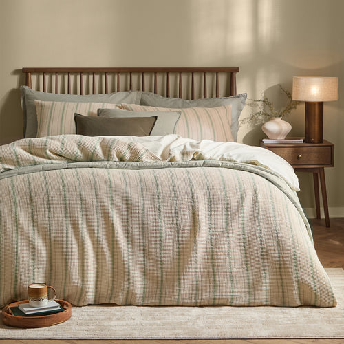 Striped Green Bedding - Selby Waffle 100% Cotton Duvet Cover Set Bay Green/Natural Yard