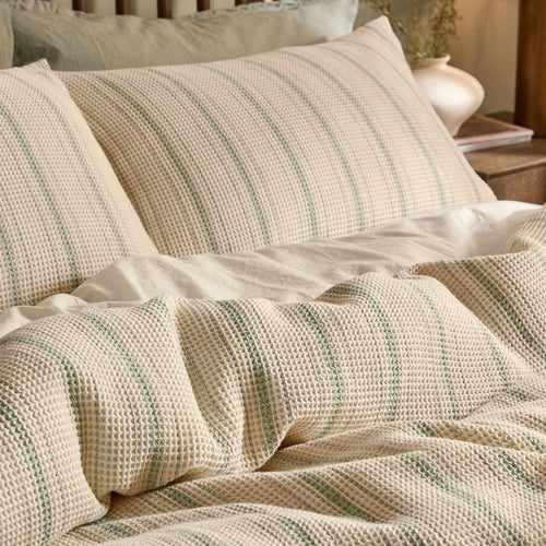 Selby Waffle 100% Cotton Duvet Cover Set Bay Green/Natural