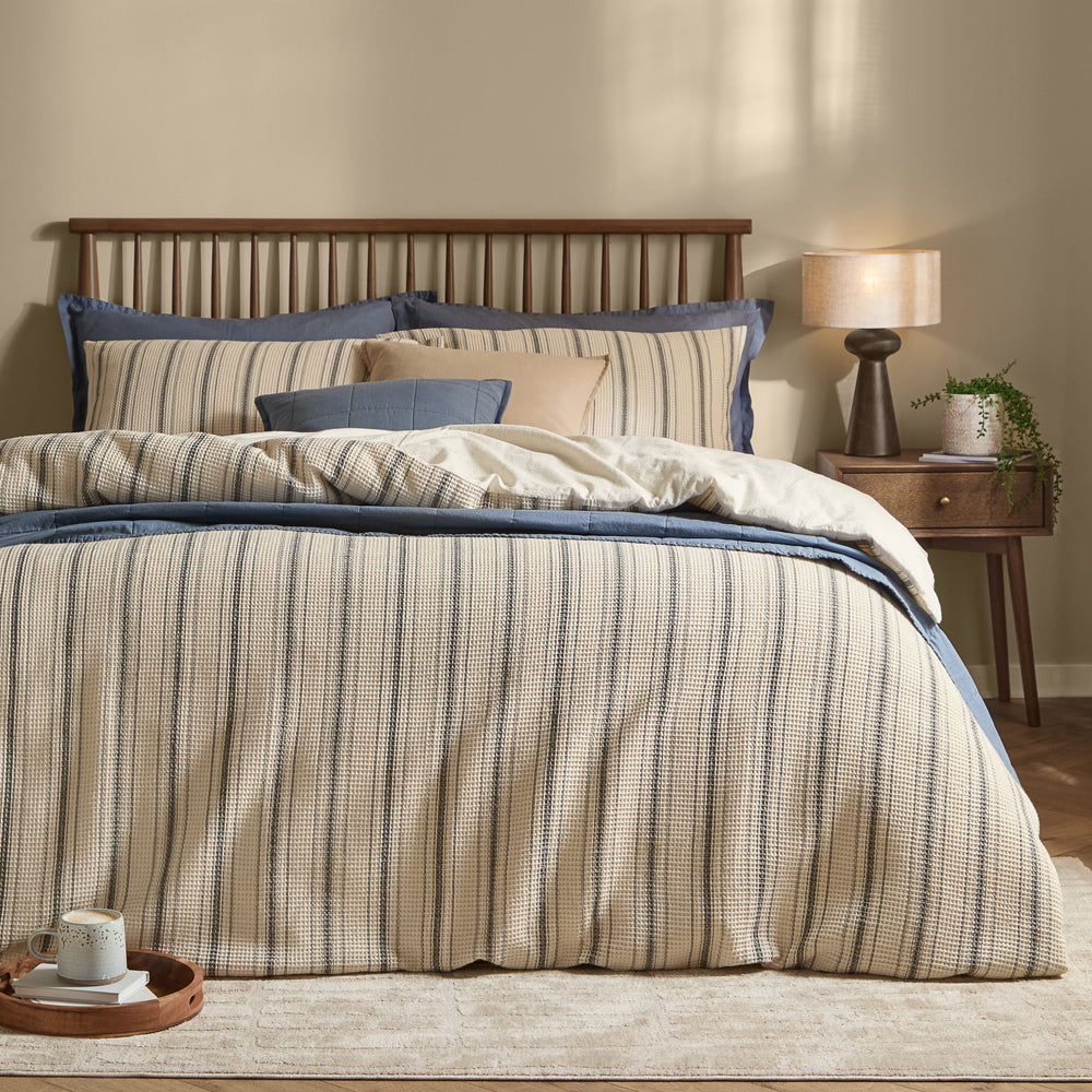Striped Black Bedding - Selby Waffle 100% Cotton Duvet Cover Set Coal/Natural Yard