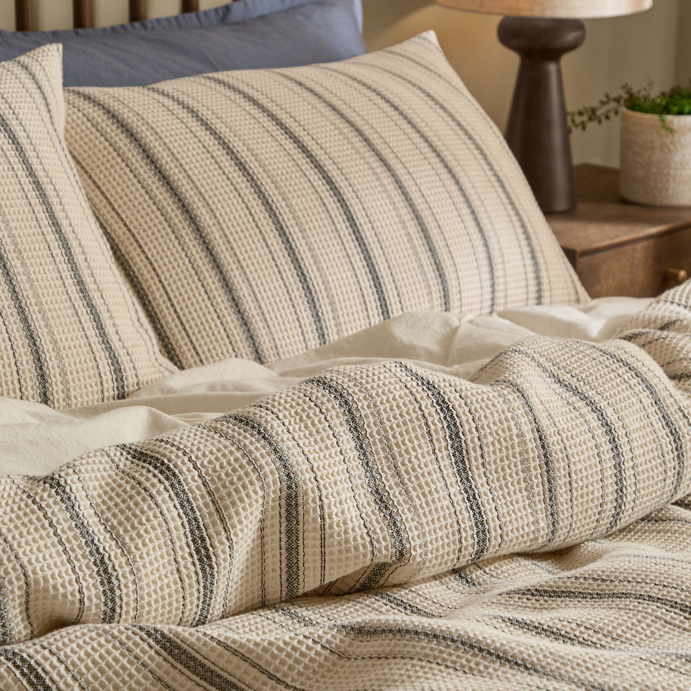 Selby Waffle 100% Cotton Duvet Cover Set Coal/Natural