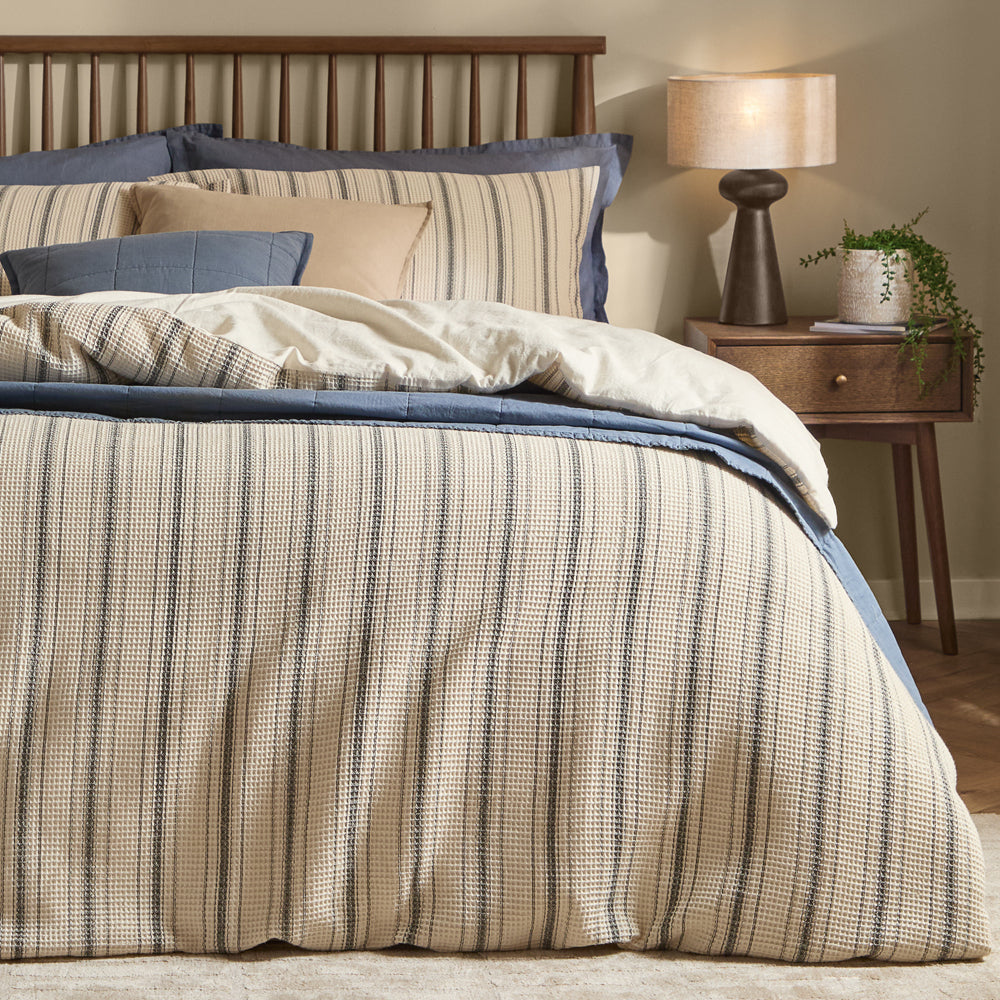 Selby Waffle 100% Cotton Duvet Cover Set Coal/Natural