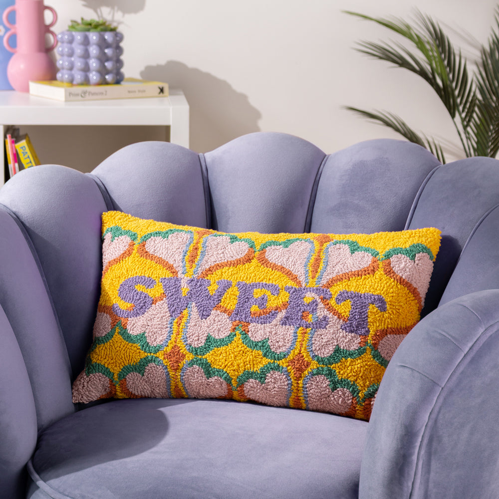 Abstract Yellow Cushions - Sweet Knitted Cushion Cover Yellow/Pink heya home