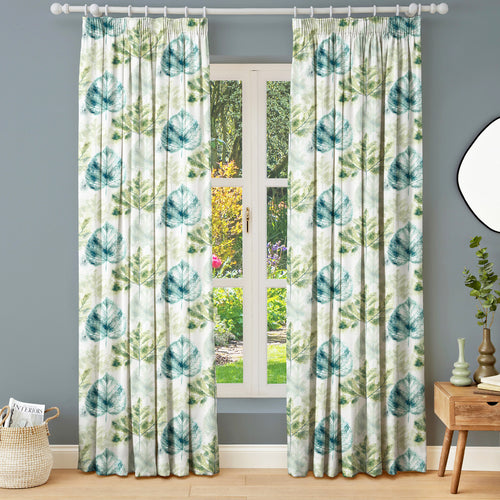 Floral Green M2M - Sycamore Sage/Teal Made to Measure Curtains Evans Lichfield