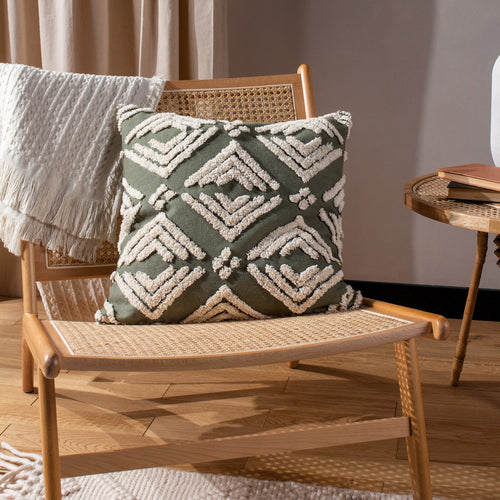 Geometric Green Cushions - Taya Cotton Tufted Cushion Cover Sage Yard