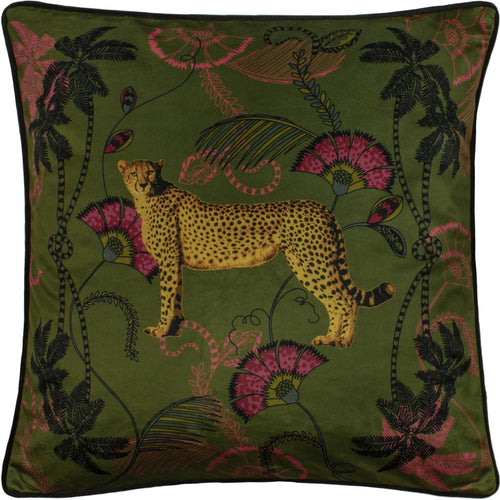 Animal Green Cushions - Tropica Cheetah  Cushion Cover Khaki Paoletti