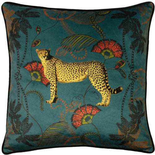 Paoletti Tropica Cheetah Cushion Cover in Teal