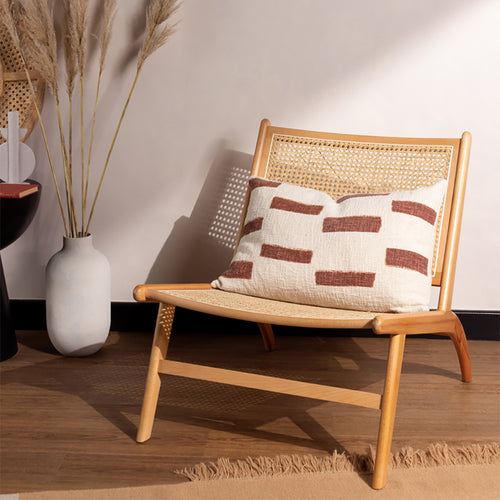 Geometric Brown Cushions - Terra New Printed Slub Cotton Cushion Cover Pecan Yard