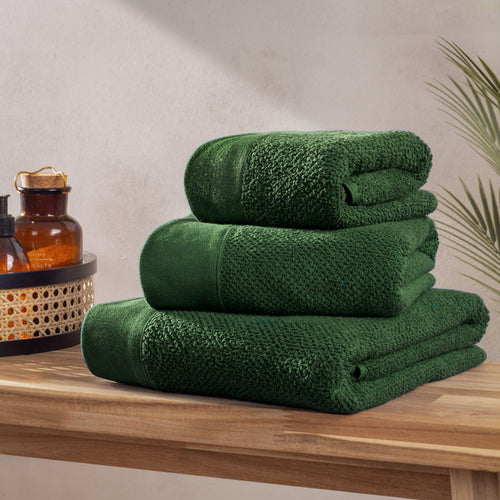 Plain Green Bathroom - Textured Weave Towels Dark Green furn.