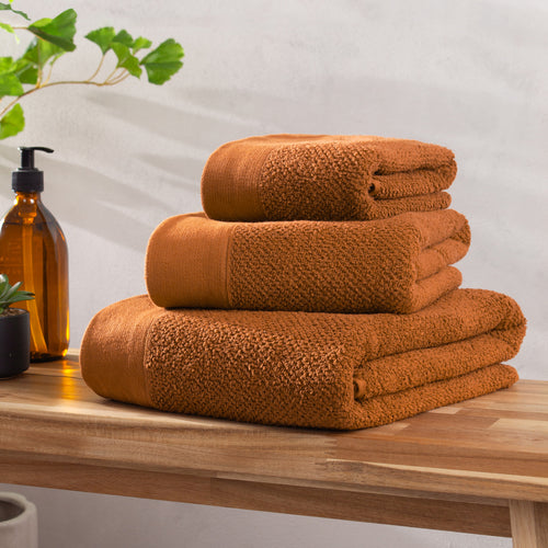 Plain Red Bathroom - Textured Weave Towels Pecan furn.
