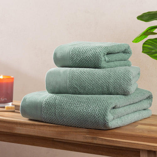 Plain Green Bathroom - Textured Weave Towels Smoke Green furn.