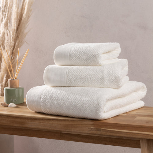 Plain White Bathroom - Textured Weave Towels White furn.