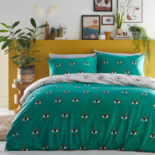 Abstract Green Bedding - Theia Abstract Eye Duvet Cover Set Jade furn.