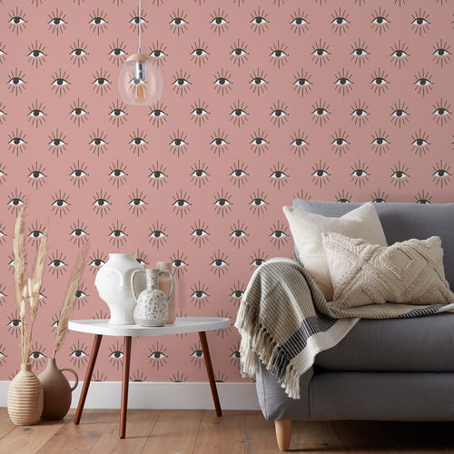 Abstract Pink Wallpaper - Theia Gold Foil Wallpaper Blush furn.