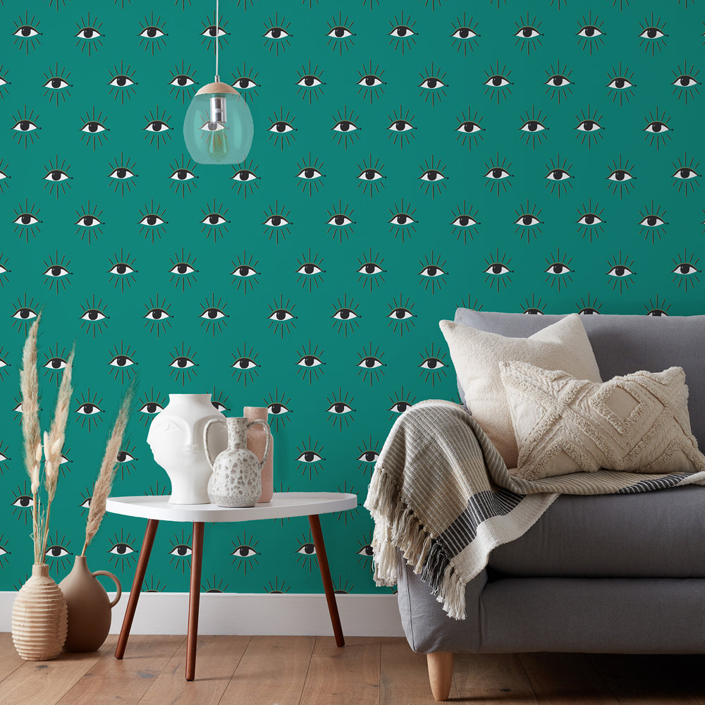 Theia Gold Foil Wallpaper Turquoise