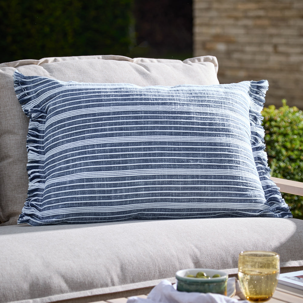 Striped Blue Cushions - Tide Textured Stripe Outdoor Cushion Cover Navy Yard