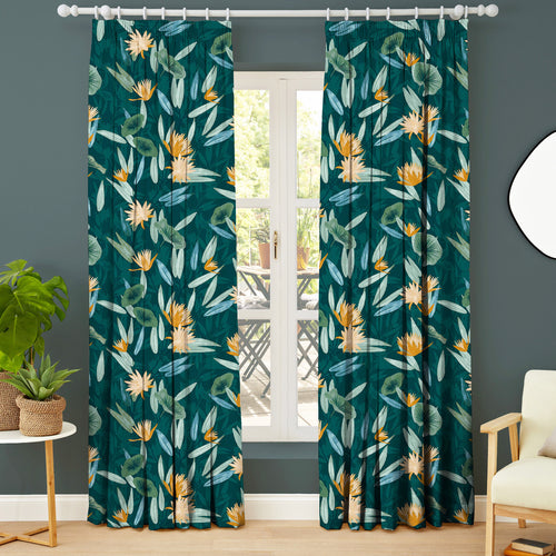 Floral Green M2M - Tiger Lilly Teal Floral Made to Measure Curtains furn.